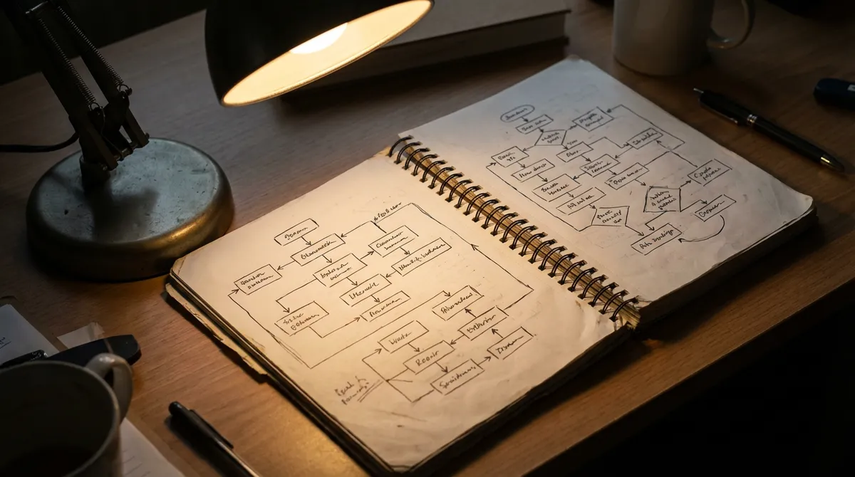 Notatki planistyczne i diagram na biurku