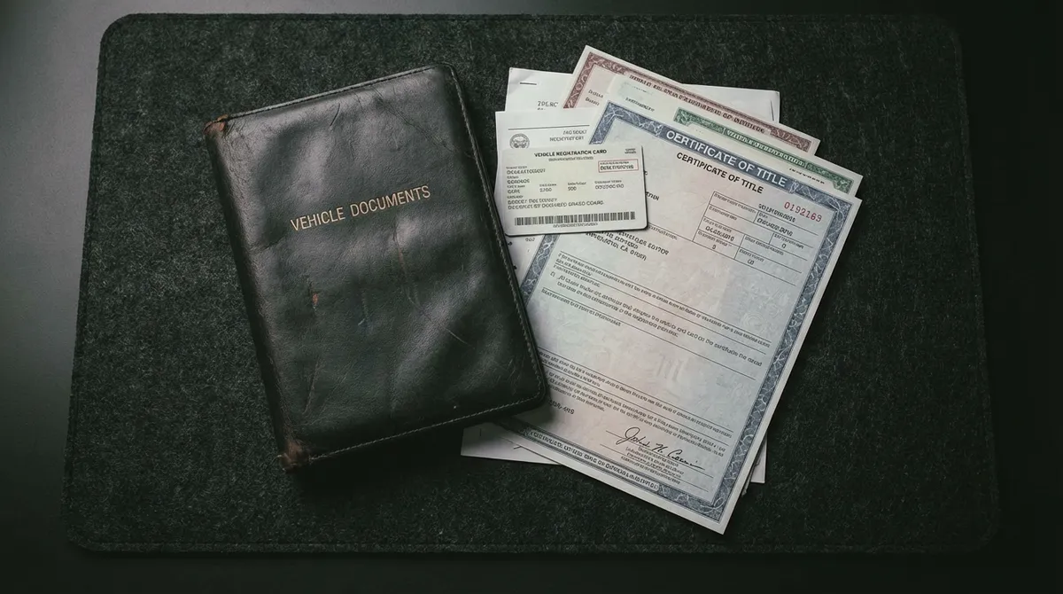 Dokumenty rejestracyjne pojazdu na ciemnym tle