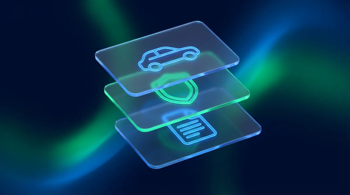 Abstrakcyjna ilustracja warstw dokumentów i ochrony ubezpieczeniowej na ciemnym tle